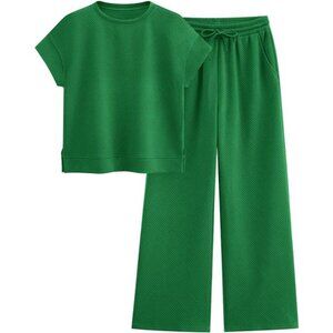 Women’s Casual 2-Piece Tracksuit: Short Sleeve Top & Wide Leg Pants